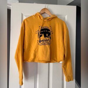 Custom Cropped Hoodie Yellow Flocked Hogwarts Christmas Graphic H&M L